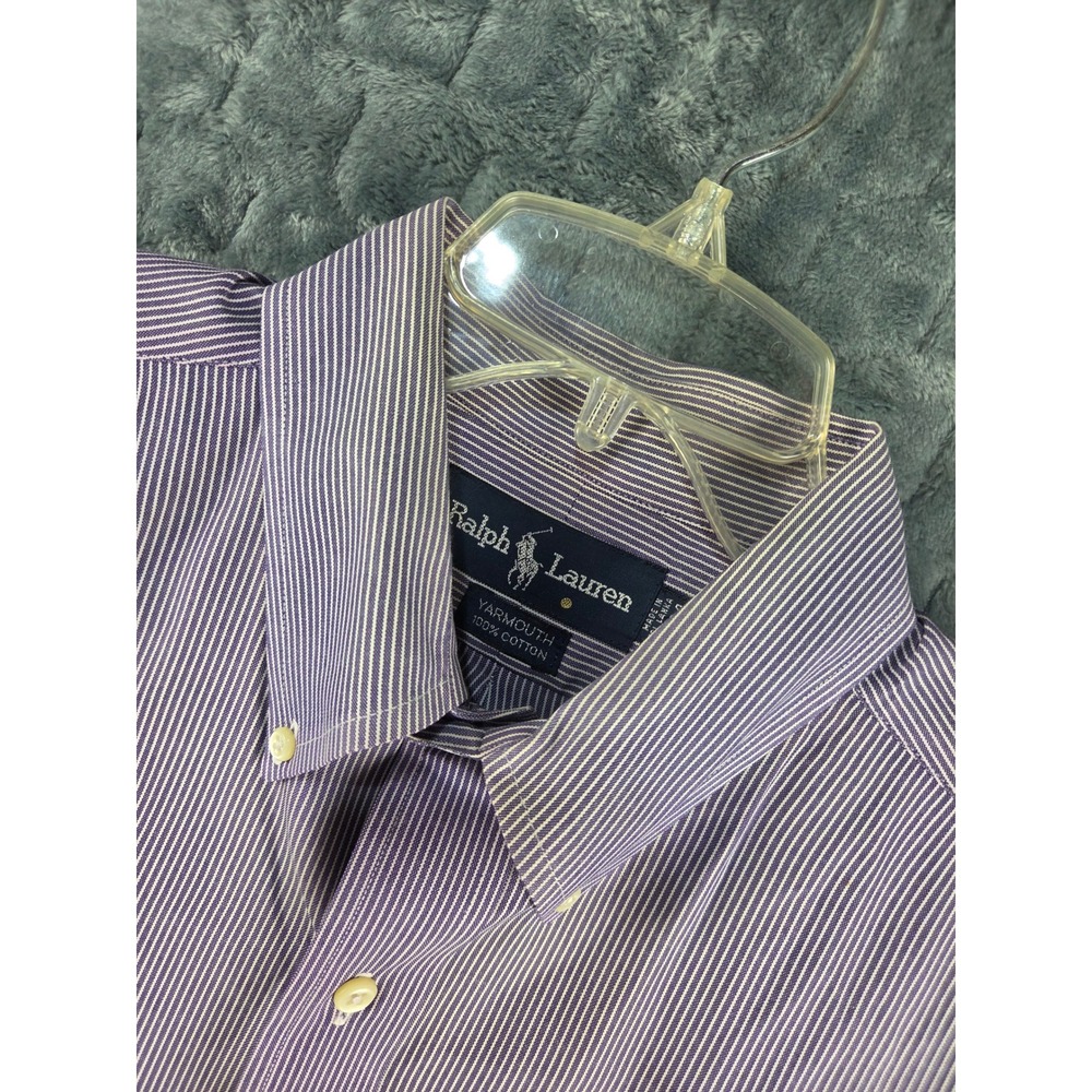 Ralph Lauren Yarmouth Mens 16-34 Purple White Striped Cotton Button Down Shirt